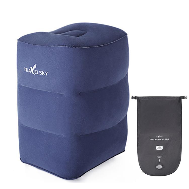 TRAELSKY Flocking PVC Inflatable Footstool Airplane Train Car Footrest Office Nap Footrest With Inflatable Bag, 2 Layer, 3 Layer, Adjustable Height Dual Valve