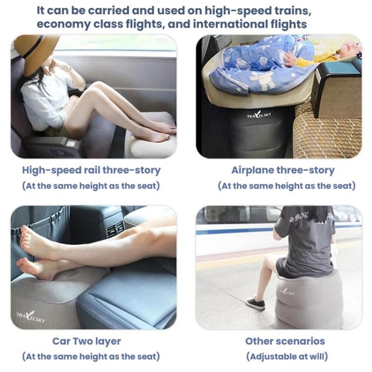 TRAELSKY Flocking PVC Inflatable Footstool Airplane Train Car Footrest Office Nap Footrest With Inflatable Bag, 2 Layer, 3 Layer, Adjustable Height Dual Valve