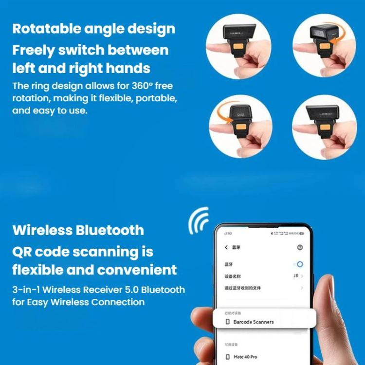 2D Ring Bluetooth Scanner Mini Wireless Barcode Scanner For Warehouse Logistics, Z01D