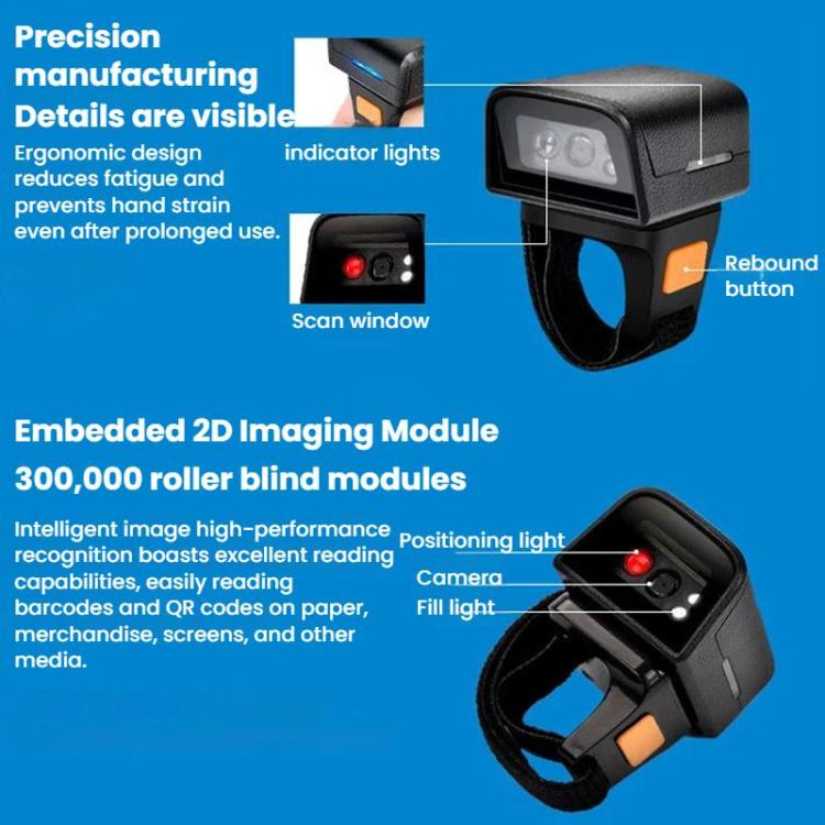 2D Ring Bluetooth Scanner Mini Wireless Barcode Scanner For Warehouse Logistics, Z01D