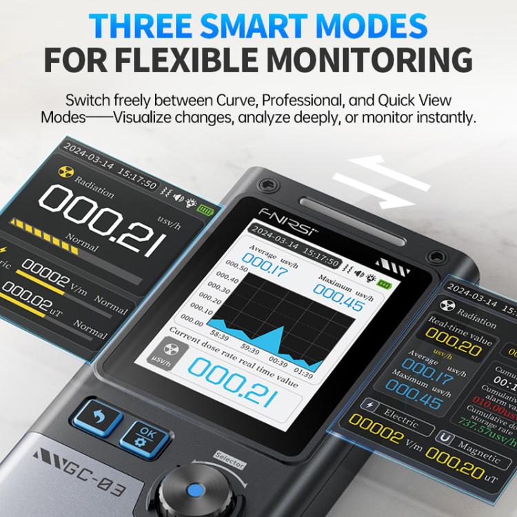 FNIRSI GC-03 3 In 1Electromagnetic Nuclear Radiation Detector For Seafood Environmental Use