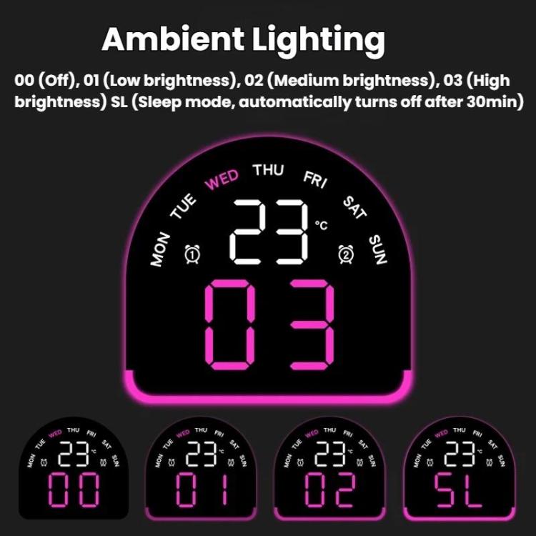 LED Ambient Light Electronic Clock Multifunctional Alarm Clock Home Lighting Table Clock, Black Shell Blue Light, Black Shell Green Light, Black Shell Red Light, Black Shell Orange Light, Black Shell Pink Light, White Shell Blue Light                  ...