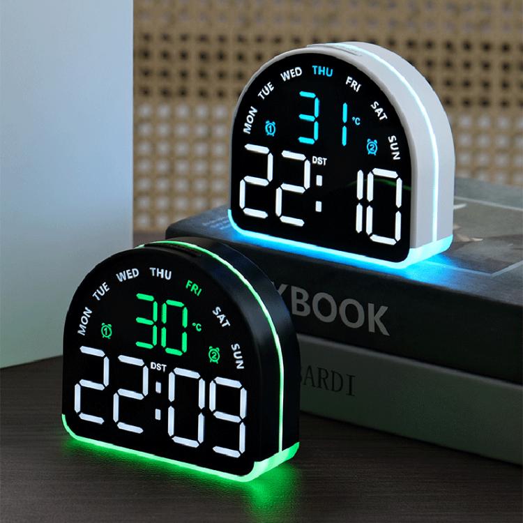LED Ambient Light Electronic Clock Multifunctional Alarm Clock Home Lighting Table Clock, Black Shell Blue Light, Black Shell Green Light, Black Shell Red Light, Black Shell Orange Light, Black Shell Pink Light, White Shell Blue Light                  ...