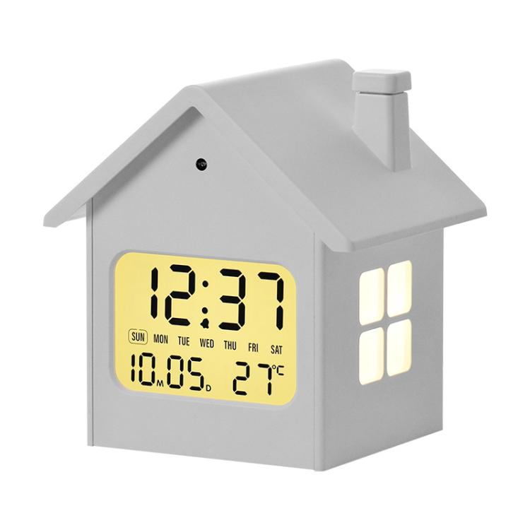 House-Shaped LCD Alarm Clock Multifunctional Children Clock Bedside Clock With Night Light