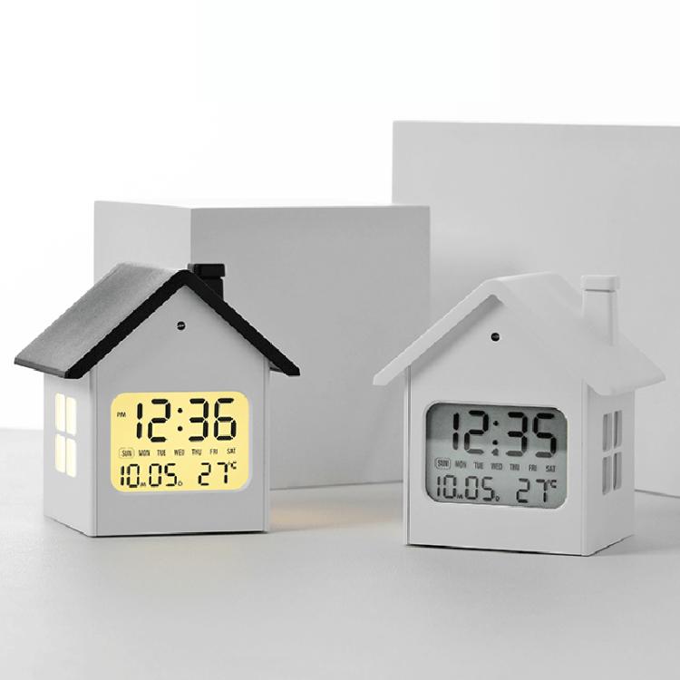 House-Shaped LCD Alarm Clock Multifunctional Children Clock Bedside Clock With Night Light