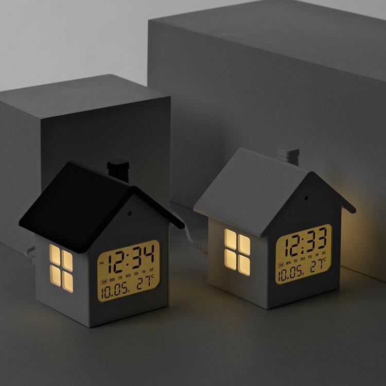House-Shaped LCD Alarm Clock Multifunctional Children Clock Bedside Clock With Night Light