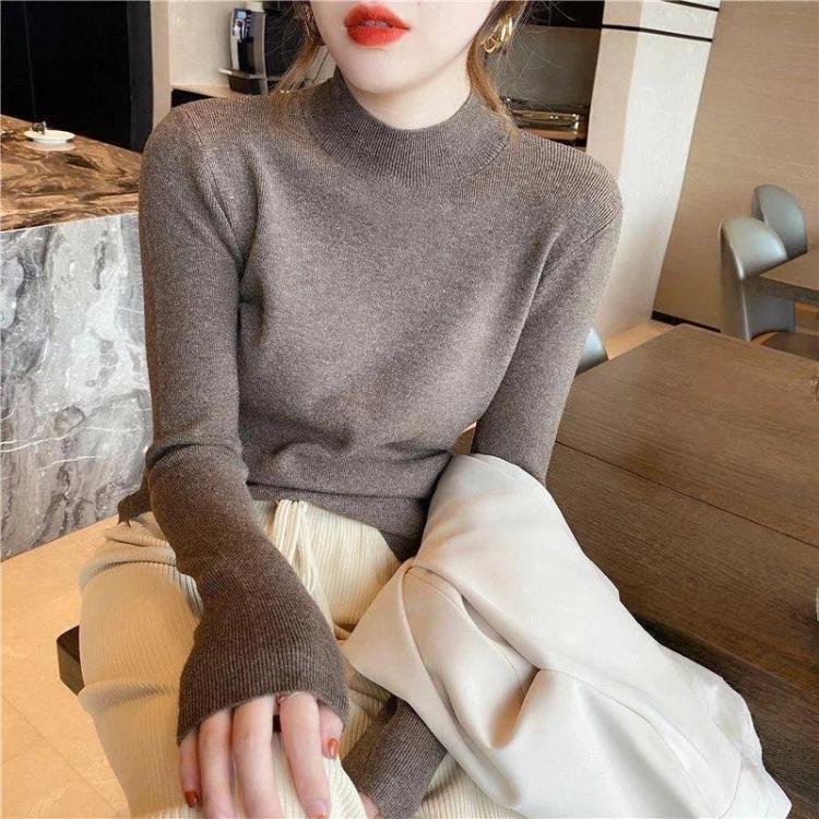 Half-Neck Collar Knitted Sweater Slim-Fit Long-Sleeved Inner Layer Top, S, M, L, XL