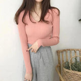 Autumn Winter Slim Fit Long Sleeve V-Neck Pullover Knit Sweater, S, M, L, XL