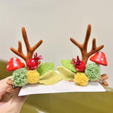 1pair Christmas Hair Clip  Antler Hair Accessory, Mushroom Brown, Mushroom Red, Powder Coating Antler Gold, Red Green Ball, Hat