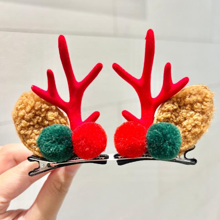 1pair Christmas Hair Clip  Antler Hair Accessory, Mushroom Brown, Mushroom Red, Powder Coating Antler Gold, Red Green Ball, Hat