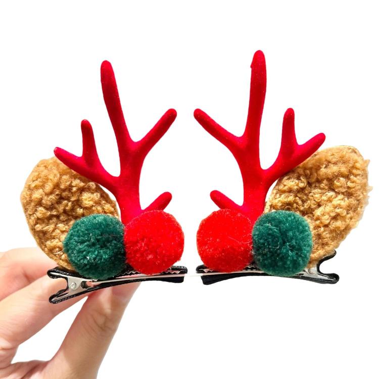 1pair Christmas Hair Clip  Antler Hair Accessory, Mushroom Brown, Mushroom Red, Powder Coating Antler Gold, Red Green Ball, Hat