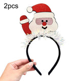 2pcs Christmas Holiday Headband Lurex Hair Accessories With Santa Snowman Reindeer Designs, Santa Claus, Reindeer, Gingerbread Man, Snowman