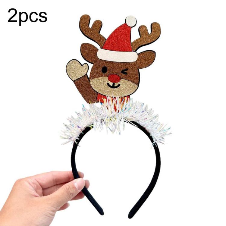 2pcs Christmas Holiday Headband Lurex Hair Accessories With Santa Snowman Reindeer Designs, Santa Claus, Reindeer, Gingerbread Man, Snowman