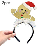 2pcs Christmas Holiday Headband Lurex Hair Accessories With Santa Snowman Reindeer Designs, Santa Claus, Reindeer, Gingerbread Man, Snowman