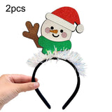 2pcs Christmas Holiday Headband Lurex Hair Accessories With Santa Snowman Reindeer Designs, Santa Claus, Reindeer, Gingerbread Man, Snowman