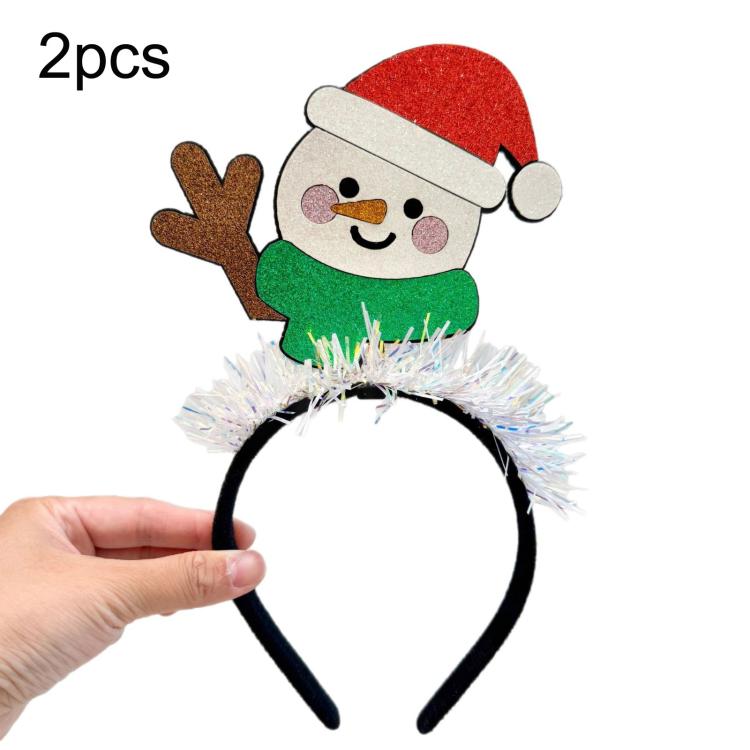 2pcs Christmas Holiday Headband Lurex Hair Accessories With Santa Snowman Reindeer Designs, Santa Claus, Reindeer, Gingerbread Man, Snowman
