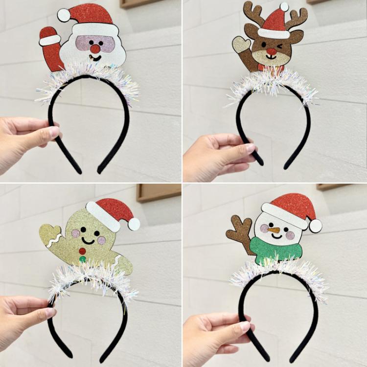 2pcs Christmas Holiday Headband Lurex Hair Accessories With Santa Snowman Reindeer Designs, Santa Claus, Reindeer, Gingerbread Man, Snowman