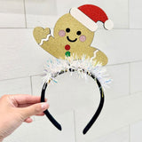 2pcs Christmas Holiday Headband Lurex Hair Accessories With Santa Snowman Reindeer Designs, Santa Claus, Reindeer, Gingerbread Man, Snowman