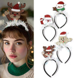 2pcs Christmas Holiday Headband Lurex Hair Accessories With Santa Snowman Reindeer Designs, Santa Claus, Reindeer, Gingerbread Man, Snowman