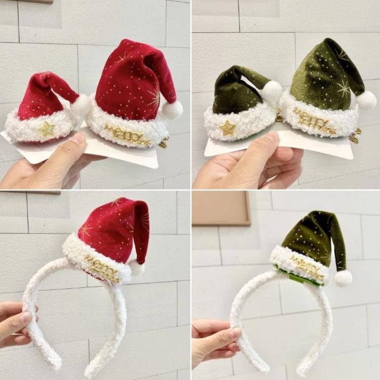 2pcs Christmas Hair Clips Headbands Christmas Hat Hair Accessories, Hair Band Red, Hair Band Green, Large Hair Clip Red, Large Hair Clip Green, Small Hair Clip Red, Small Hair Clip Green