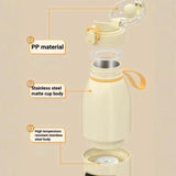 450ml Portable Wireless Baby Bottle Warmer 15000mAh Rechargeable Heating Cup 37-55 degrees, Stainless Steel, Glass