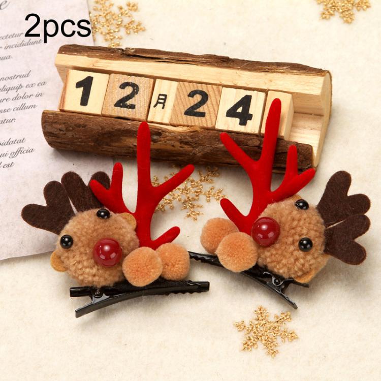 2pcs Christmas Reindeer Hair Accessory Cute Plush Fawn Hair Clip, Hairband Red, Hair Clip Red, Hairband Brown, Hair Clip Brown