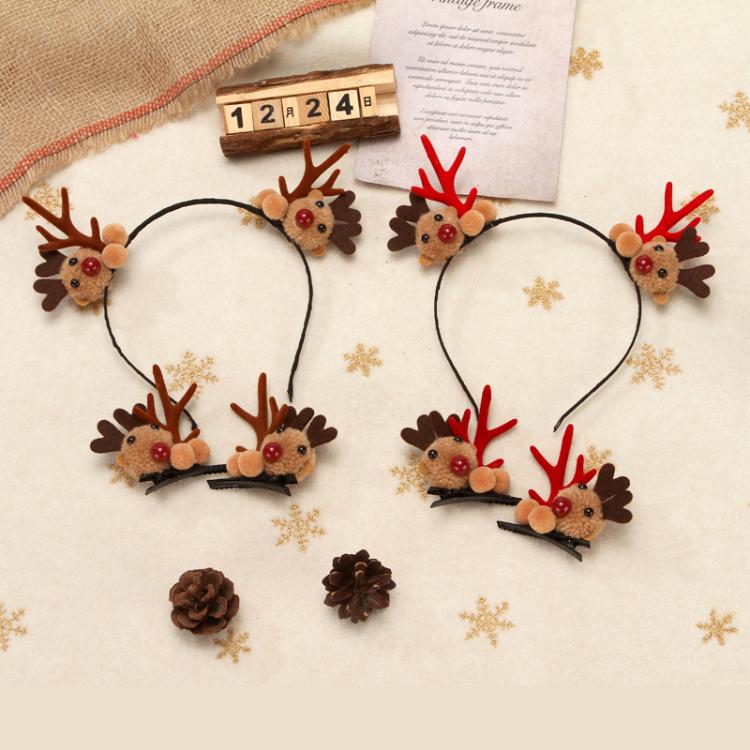 2pcs Christmas Reindeer Hair Accessory Cute Plush Fawn Hair Clip, Hairband Red, Hair Clip Red, Hairband Brown, Hair Clip Brown