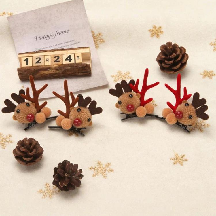 2pcs Christmas Reindeer Hair Accessory Cute Plush Fawn Hair Clip, Hairband Red, Hair Clip Red, Hairband Brown, Hair Clip Brown