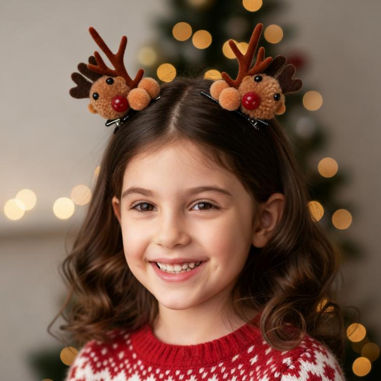 2pcs Christmas Reindeer Hair Accessory Cute Plush Fawn Hair Clip, Hairband Red, Hair Clip Red, Hairband Brown, Hair Clip Brown
