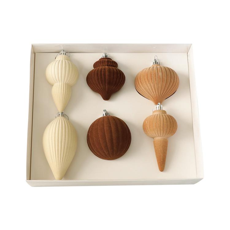 6pcs /Box Shaped Flocked Christmas Balls Christmas Tree Small Pendant