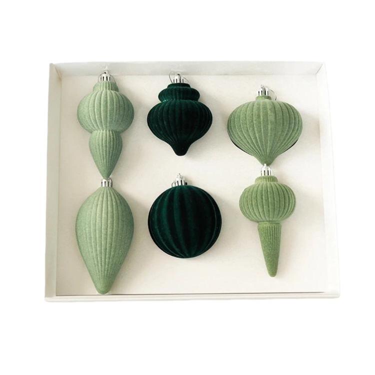 6pcs /Box Shaped Flocked Christmas Balls Christmas Tree Small Pendant