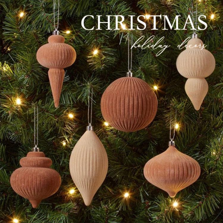 6pcs /Box Shaped Flocked Christmas Balls Christmas Tree Small Pendant