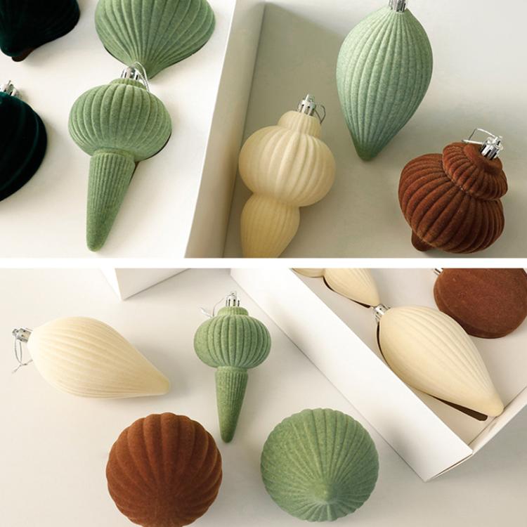 6pcs /Box Shaped Flocked Christmas Balls Christmas Tree Small Pendant