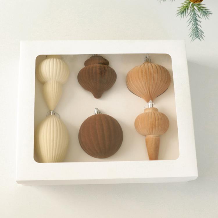 6pcs /Box Shaped Flocked Christmas Balls Christmas Tree Small Pendant
