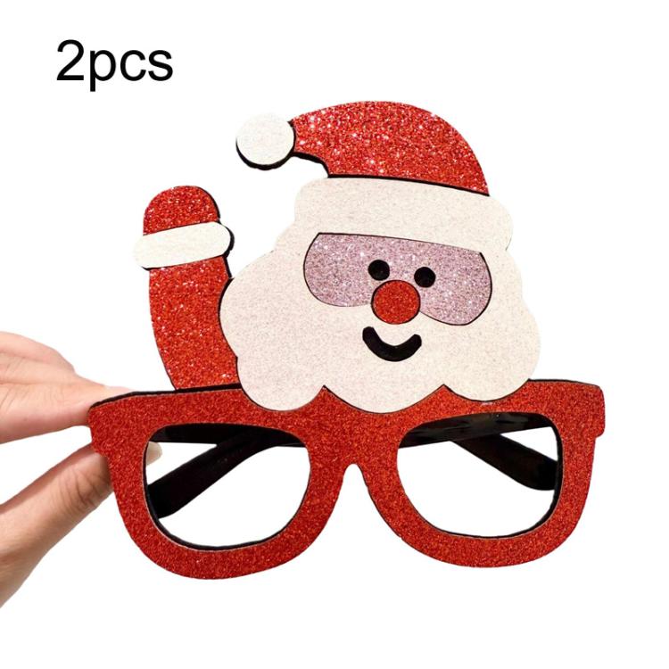 2pcs Christmas Eyeglass Frame Decorations Party Dress-Up Photo Props, Santa Claus, Reindeer, Gingerbread Man, Snowman