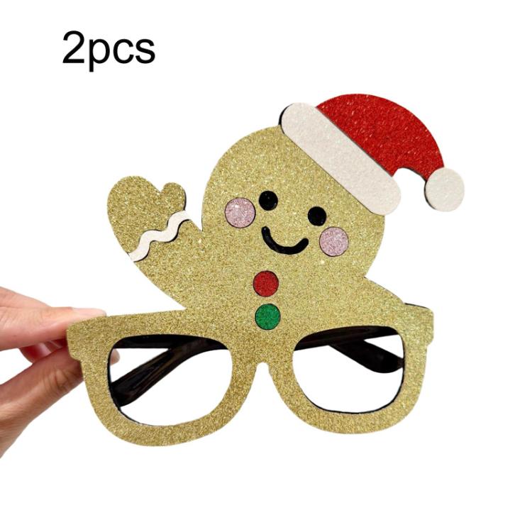 2pcs Christmas Eyeglass Frame Decorations Party Dress-Up Photo Props, Santa Claus, Reindeer, Gingerbread Man, Snowman
