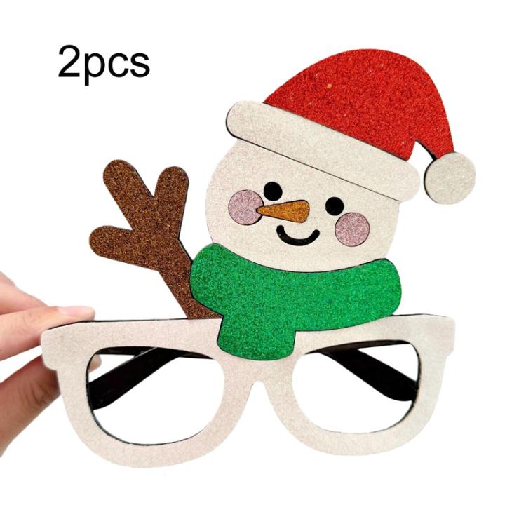 2pcs Christmas Eyeglass Frame Decorations Party Dress-Up Photo Props, Santa Claus, Reindeer, Gingerbread Man, Snowman