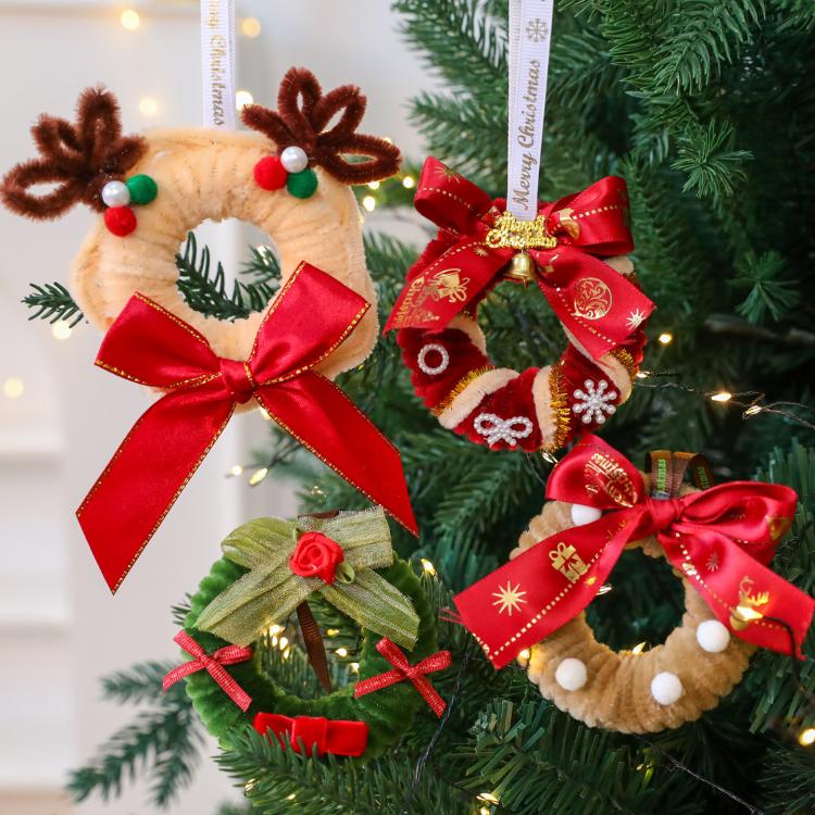 Twisted Stick Fabric Christmas Wreath Hanging Christmas Tree Decorations, 12cm Pearl Green, 8cm Small Green, 8cm Small Khaki, 8cm Small Red, 8x11cm Small, 12cm Pearl Red Green