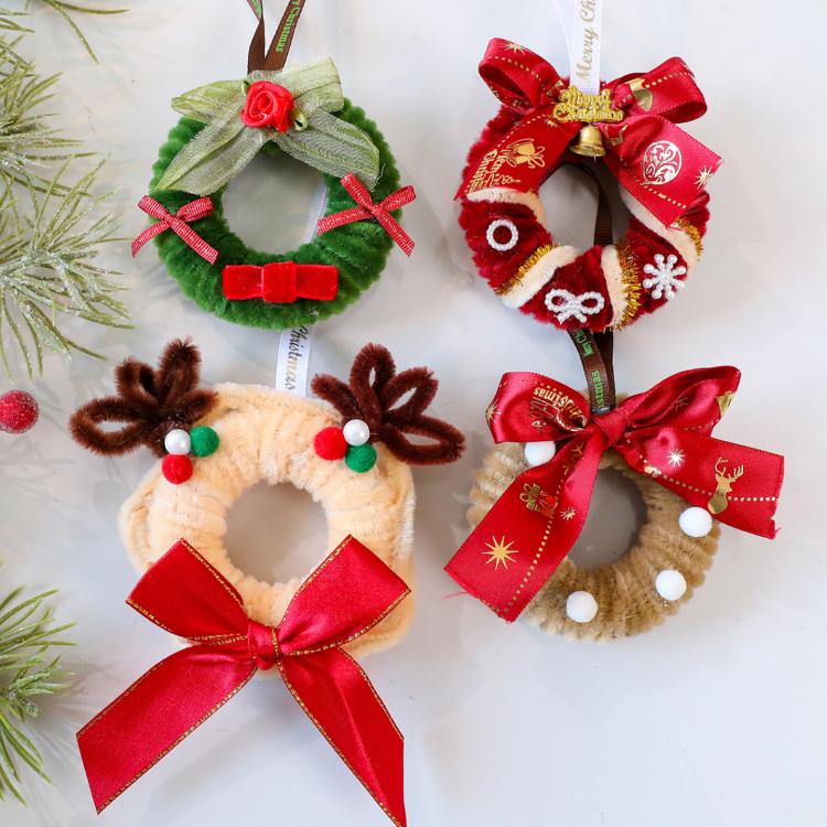 Twisted Stick Fabric Christmas Wreath Hanging Christmas Tree Decorations, 12cm Pearl Green, 8cm Small Green, 8cm Small Khaki, 8cm Small Red, 8x11cm Small, 12cm Pearl Red Green