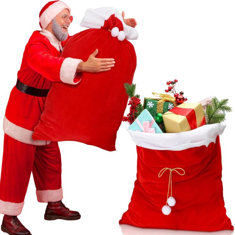 Velvet Santa Drawstring Bag Jumbo Holiday Candy Sack Christmas Gift Bags With Cinch Closure, 70x50cm, 70x100cm