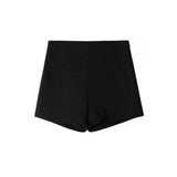 Casual High-Waisted Fitted Suit Shorts Leggings Hot Pants, Black, Fleece-lined Black