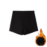 Casual High-Waisted Fitted Suit Shorts Leggings Hot Pants, Black, Fleece-lined Black