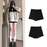 Casual High-Waisted Fitted Suit Shorts Leggings Hot Pants, Black, Fleece-lined Black