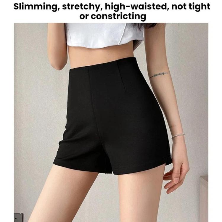 Casual High-Waisted Fitted Suit Shorts Leggings Hot Pants, Black, Fleece-lined Black