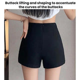 Casual High-Waisted Fitted Suit Shorts Leggings Hot Pants, Black, Fleece-lined Black