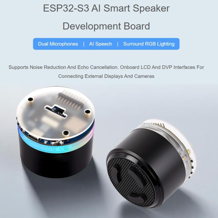 WAVESHARE ESP32-S3 AI Smart Speaker Development Board Dual-Mic Noise Reduction Echo Cancellation Surround RGB Light Effect, No Battery, With Battery