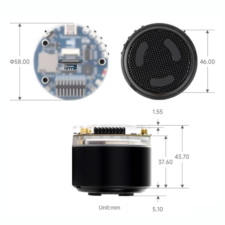 WAVESHARE ESP32-S3 AI Smart Speaker Development Board Dual-Mic Noise Reduction Echo Cancellation Surround RGB Light Effect, No Battery, With Battery