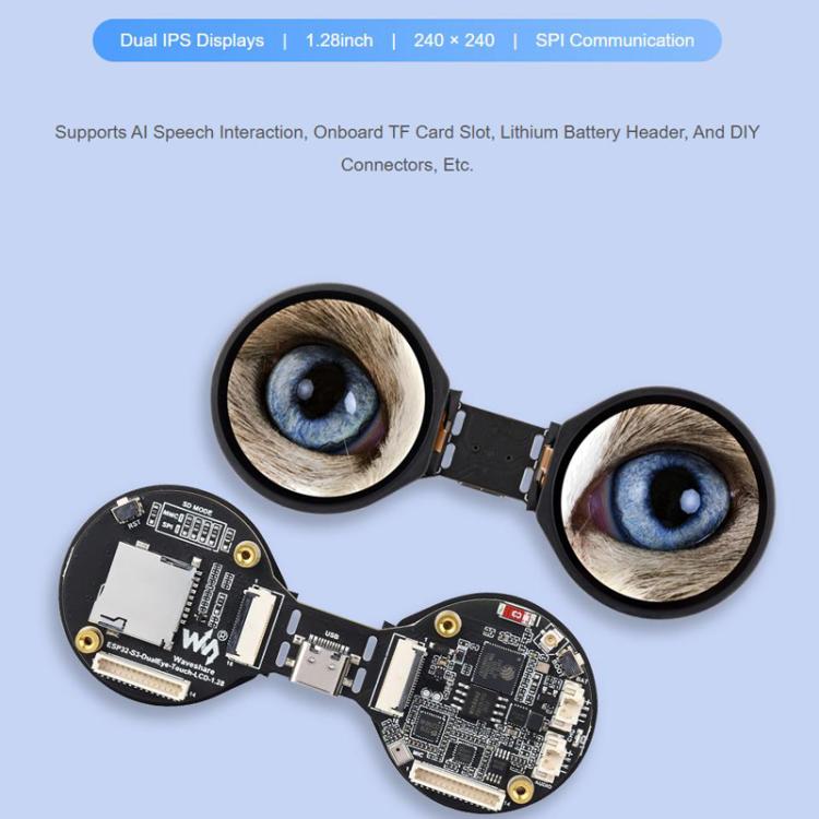 WAVESHARE ESP32-S3 Double Eye 1.28 Inch Round LCD AIoT Development Board, Supports Wi-Fi / Bluetooth 5, No Touch, Touch