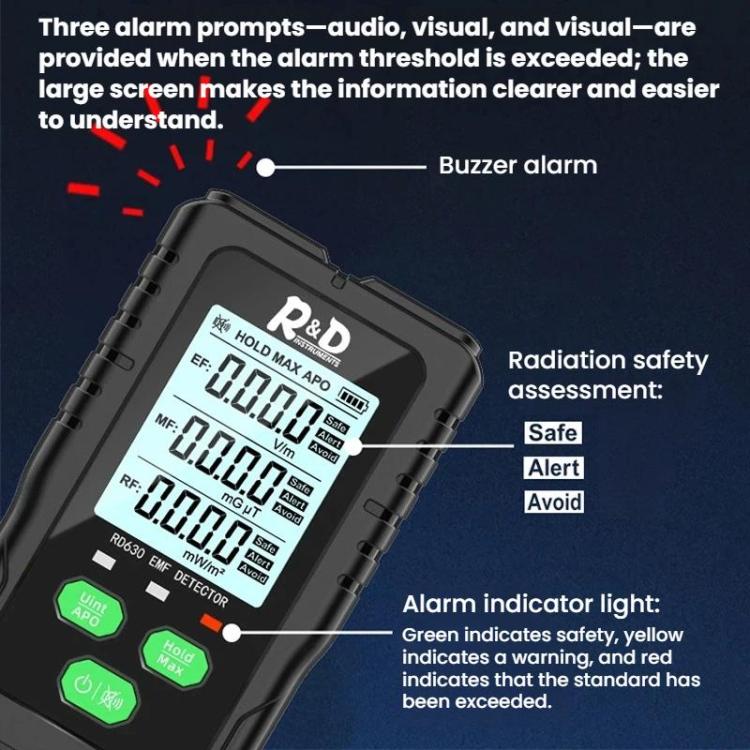 R&D INSTRUMEMTS RD630 3 In 1 Electric Field Magnetic Field RF Detector Electromagnetic Radiation Tester, RD630