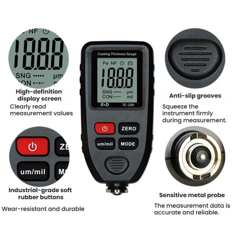 R&D INSTRUMENTS TC-100 High-Precision Coating Thickness Gauge Automotive Paint Film Thickness Tester, TC-100